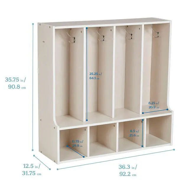 Alt view image 2 of 7 - Streamline 4-Section Toddler Coat Locker with Bench, Classroom Furniture, White Wash