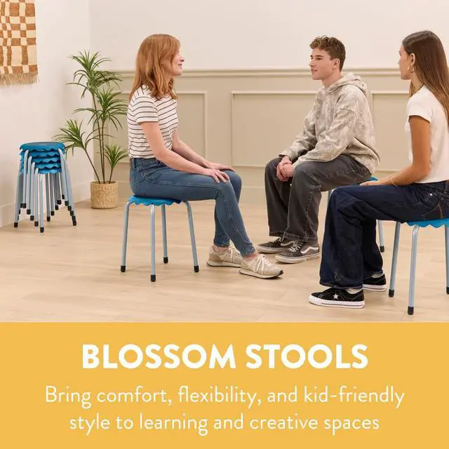 Alt view image 4 of 7 - Stackable Kids Stools, 8-Pack Classroom Chairs, 17 Height, Flexible Seating for School & Home, Blue