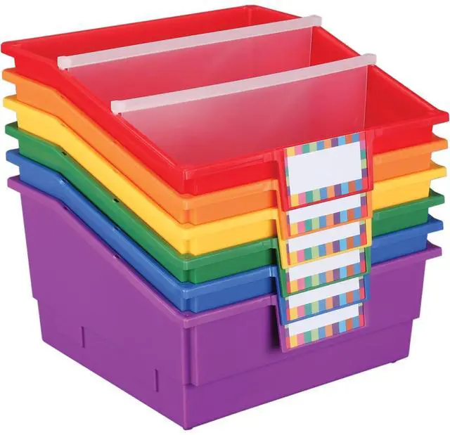 Main image of Picture Book Bins with Dividers - 6 Bins - 8?" W x 13?" D x 7?" H - Classroom Decor - Library Organization