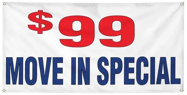 Main image of Vinyl Banner Multiple Sizes $99 Move in Special Red Blue Business Outdoor Weatherproof Industrial Yard Signs 8 Grommets 48x96Inches