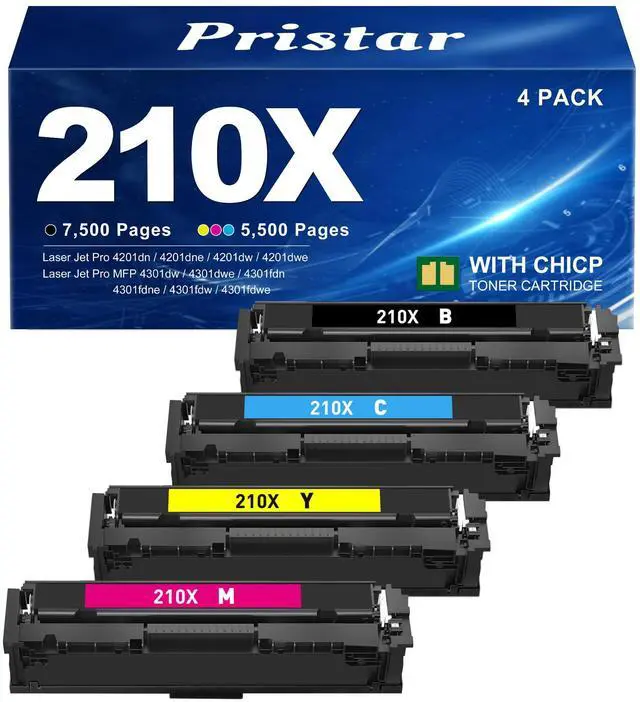 Main image of 210X Toner Cartridges 4 Pack (with Chip) Compatible for HP 210X 210A | Replacement for HP Color Laser Jet Pro MFP 4301fdw 4201dw 4201dn 4301fdn 4301dw Printer (Black/Cyan/Magenta/Yellow)