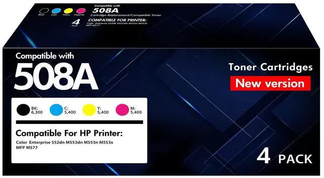 Main image of M553 508A Toner Cartridges 508X High Yield CF360A CF360X New Version 4 Pack | Compatible for HP Color LaserJet Enterprise M553 M552 MFP M577 Series M553dn M552dn M553x M553n Printer