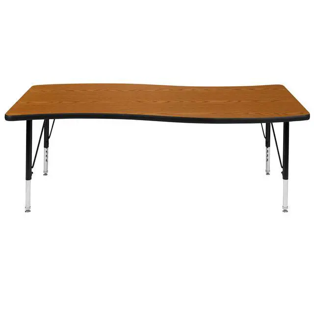 Alt view image 5 of 7 - 26" W x 60" L Rectangular Wave Flexible Collaborative Oak Kids Adjustable Activity Table