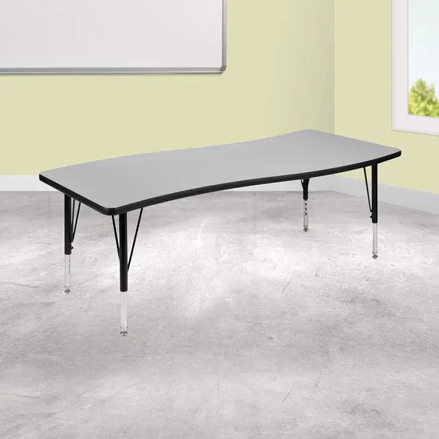 Main image of 26" W x 60" L Rectangular Wave Flexible Collaborative Grey Kids Adjustable Activity Table