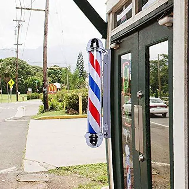Alt view image 2 of 7 - 2 Packs 36'' LED Barber Pole Light Outdoor Classic Style, Hair Salon Barber Shop Open Sign, Rotating Red White Blue LED Strips
