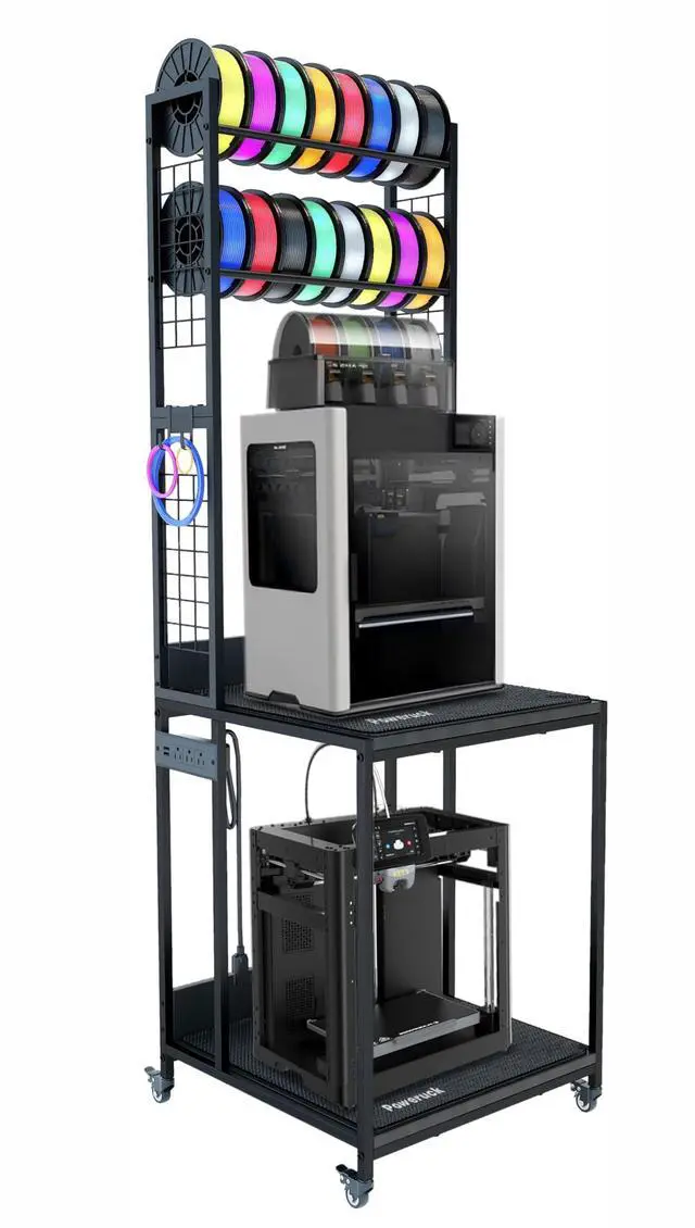 Main image of Heavy Duty PRT22 3D Printer Stand with Power Hub, High Density Polymer Vibration Damping Pads, Elevated Storage & Locking Wheels for Most Large Printers