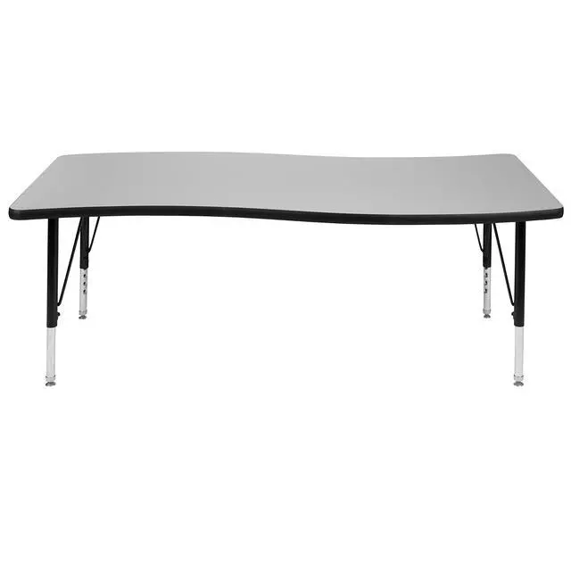 Alt view image 5 of 7 - 26" W x 60" L Rectangular Wave Flexible Collaborative Grey Kids Adjustable Activity Table