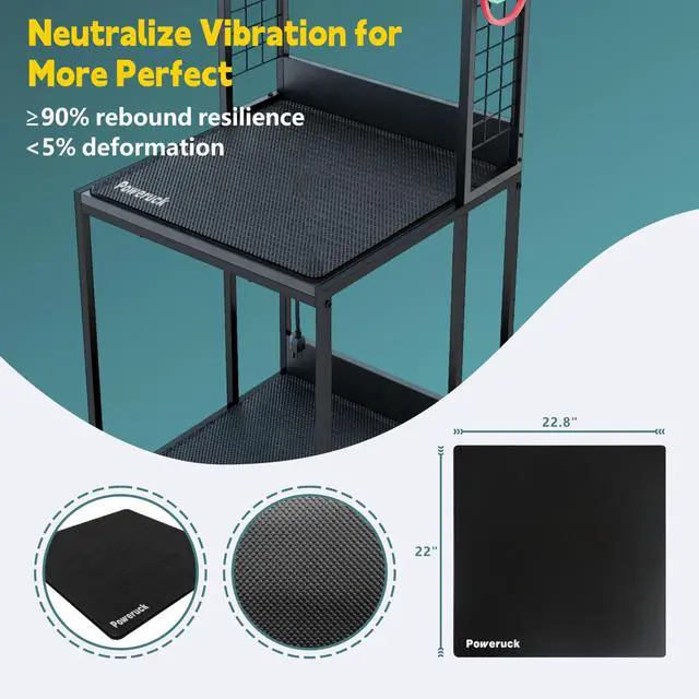 Alt view image 2 of 7 - Heavy Duty PRT22 3D Printer Stand with Power Hub, High Density Polymer Vibration Damping Pads, Elevated Storage & Locking Wheels for Most Large Printers