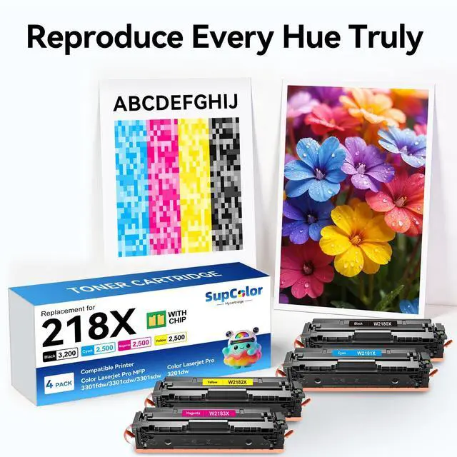 Alt view image 4 of 7 - Compatible 218X Toner Cartridge, Color, 4-Pack | Compatible for HP Color LaserJet pro MFP 3301sdw 3301fdw 3301cdw 3201dw Printer