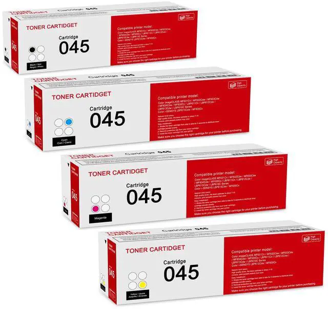 Main image of 4 Pack 045 BK/C/M/Y Toner Cartridge: Compatible CRG-045 Replacement for Canon Color imageCLASS MF631Cn MF632Cdw MF633Cdw MF634Cdw LBP612Cdw LBP613Cdw LBP610C Series i-SENSYS LBP613Cdw MF635Cx Printer