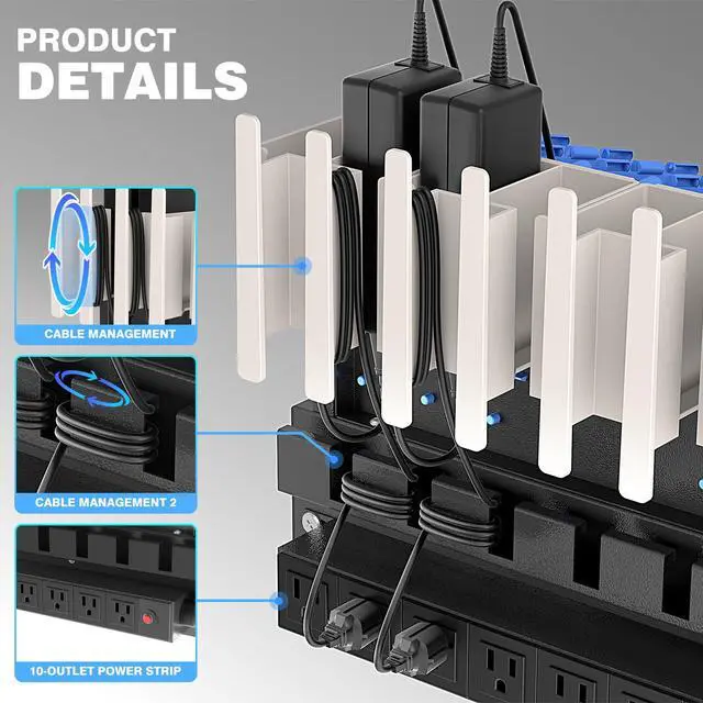 Alt view image 4 of 7 - 10-Device Open Charging Station for Chromebooks, iPads & Tablets | Heavy-Duty Steel Charging Rack with Lockable Storage Drawer, Multi-Device Charging Organizer for School, Office, Hospital