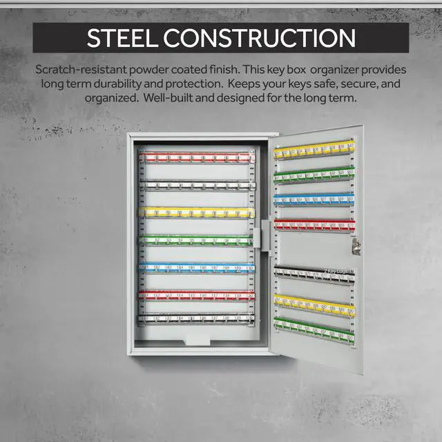 Alt view image 5 of 7 - 200 Position Steel Key Cabinet - Organize and Secure Key Storage Lock Box with Numbered Hooks and Tags for Valets, Hotel, Office, Car Dealerships and More (K200) (Light Grey)
