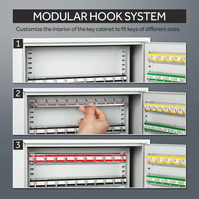 Alt view image 4 of 7 - 400 Position Steel Key Cabinet - Organize and Secure Key Storage Lock Box with Numbered Hooks and Tags for Valets, Hotel, Office, Car Dealerships and More (K400) (Light Grey)