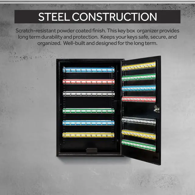 Alt view image 5 of 7 - 200 Position Steel Key Cabinet - Organize and Secure Key Storage Lock Box with Numbered Hooks and Tags for Valets, Hotel, Office, Car Dealerships and More (K200) (Black)