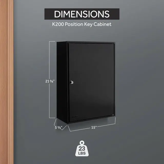 Alt view image 2 of 7 - 200 Position Steel Key Cabinet - Organize and Secure Key Storage Lock Box with Numbered Hooks and Tags for Valets, Hotel, Office, Car Dealerships and More (K200) (Black)