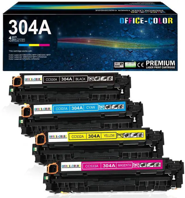 Main image of 304A Toner Cartridges 4-Pack Replacement for HP 304A CP2025 CM2320 | Works with HP Color Laser CP2025,CM2320fxi MFP,CM2320nf MFP,CM2320n MFP; CP2025dn,CP2025n Printers Black,Cyan,Magenta,Yellow