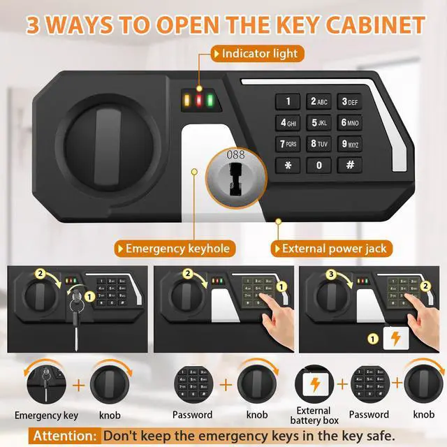 Alt view image 6 of 7 - 71 Keys Fireproof Key Lock Box, Anti-Theft Key Box Wall Mount with Adjustable Hook Plates, Key Tags and Side Opening, Key Safe Key Cabinet Key Organizer for Home Office Garage Rental Business