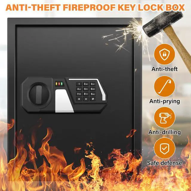 Alt view image 3 of 7 - 71 Keys Fireproof Key Lock Box, Anti-Theft Key Box Wall Mount with Adjustable Hook Plates, Key Tags and Side Opening, Key Safe Key Cabinet Key Organizer for Home Office Garage Rental Business