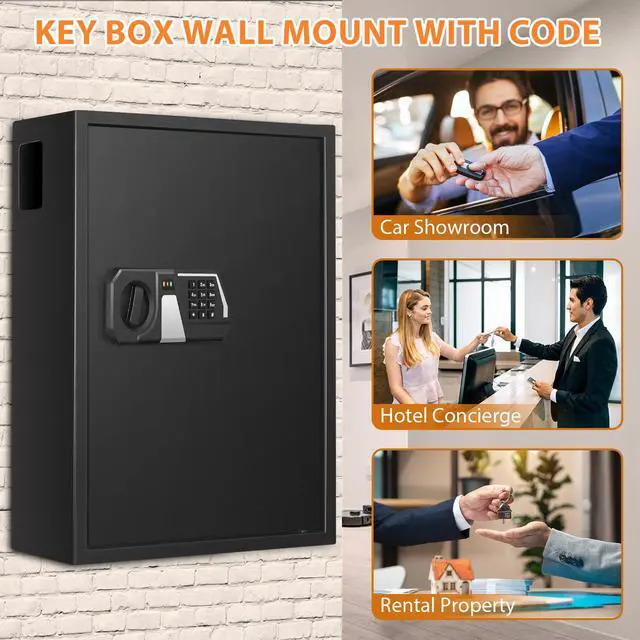 Alt view image 7 of 7 - 71 Keys Fireproof Key Lock Box, Anti-Theft Key Box Wall Mount with Adjustable Hook Plates, Key Tags and Side Opening, Key Safe Key Cabinet Key Organizer for Home Office Garage Rental Business