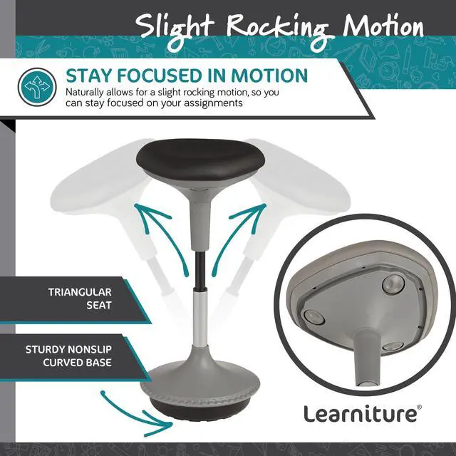 Alt view image 5 of 7 - Adjustable Height Active Learning Stool for Office Desks and Classrooms, Foam-Padded Backless Wobble Stool with Rocking Motion, Black