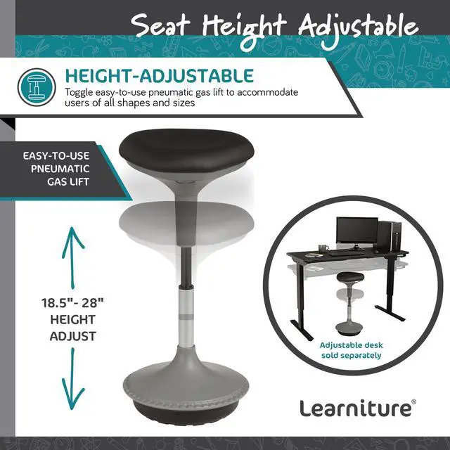 Alt view image 7 of 7 - Adjustable Height Active Learning Stool for Office Desks and Classrooms, Foam-Padded Backless Wobble Stool with Rocking Motion, Black