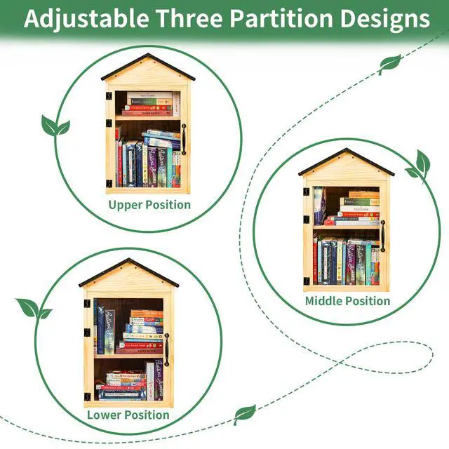 Alt view image 2 of 7 - Little Library Box Outdoor, 2-Tier Waterproof Book Exchange Cabinet Solid Wood with Adjustable Shelves, Rust-Resistant Hardware for Community, Schools and Neighborhoods to Promote Reading & Sharing