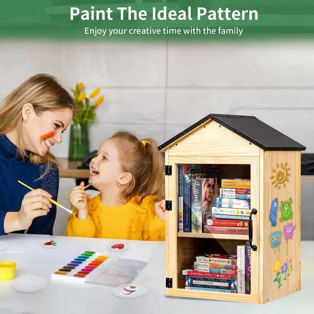 Alt view image 5 of 7 - Little Library Box Outdoor, 2-Tier Waterproof Book Exchange Cabinet Solid Wood with Adjustable Shelves, Rust-Resistant Hardware for Community, Schools and Neighborhoods to Promote Reading & Sharing