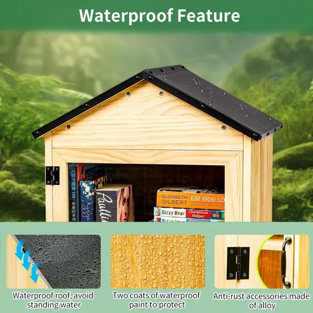 Alt view image 3 of 7 - Little Library Box Outdoor, 2-Tier Waterproof Book Exchange Cabinet Solid Wood with Adjustable Shelves, Rust-Resistant Hardware for Community, Schools and Neighborhoods to Promote Reading & Sharing