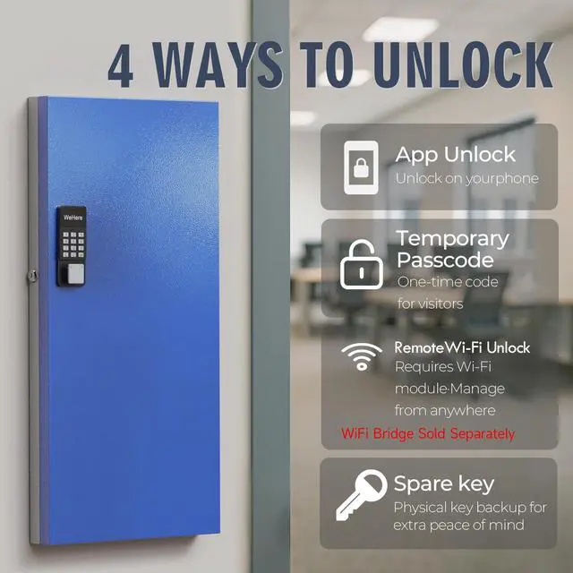 Alt view image 3 of 7 - 120 Key Lock Box, Smart Key Cabinet with Key Management System, App, Bluetooth, Dynamic/Static Password, WiFi Unlock(Sold Separately), Wall-Mount Commercial Key Storage Box for Office, School