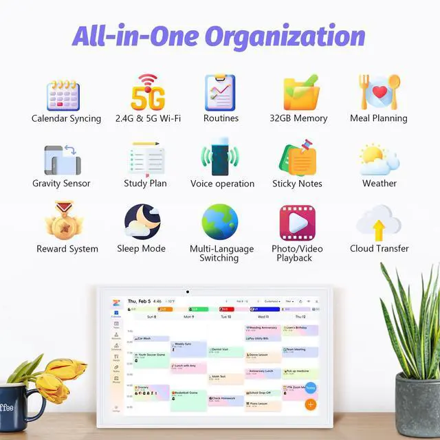 Alt view image 2 of 7 - 15.6 Inch Digital Calendar, Electronic Calendar Chore Chart, Smart Calendars Wall Full HD Interactive Touchscreen Display for Family Schedules,Task (White)