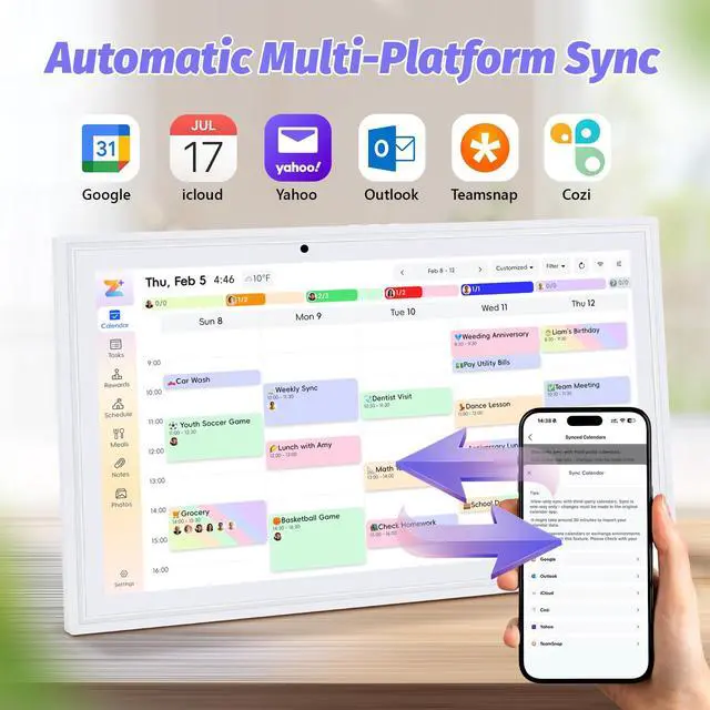 Alt view image 3 of 7 - 15.6 Inch Digital Calendar, Electronic Calendar Chore Chart, Smart Calendars Wall Full HD Interactive Touchscreen Display for Family Schedules,Task (White)