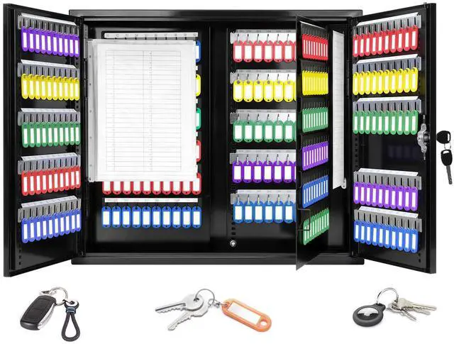 Main image of 440 Keys Dual-Door Key Lock Box Wall Mount with 20 Adjustable Hook Plates, Numbered Hooks and Tags, Steel Key Cabinet with Index Log, Key Storage Box Key Organizer for Garage Home Office, Black