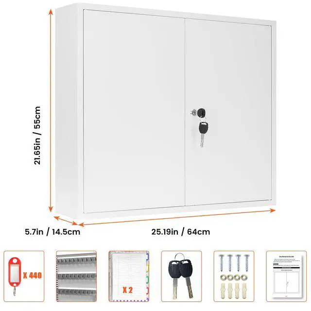 Alt view image 2 of 7 - 440 Keys Dual-Door Key Lock Box Wall Mount with 20 Adjustable Hook Plates | Mechanical Lock, Key Return Drop Slot, Solid Alloy Steel Construction, Key Box for Garage Home Office Rental Business, Black