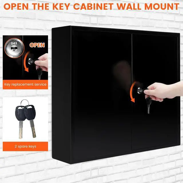 Alt view image 6 of 7 - 440 Keys Dual-Door Key Lock Box Wall Mount with 20 Adjustable Hook Plates, Numbered Hooks and Tags, Steel Key Cabinet with Index Log, Key Storage Box Key Organizer for Garage Home Office, Black