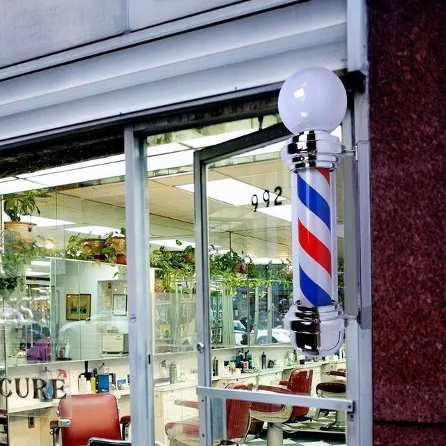 Alt view image 2 of 4 - 2 Packs 32'' LED Barber Pole Light Classic Style,Hair Salon Barber Shop Open Sign,Rotating Red White Blue LED Strips,IP44 Waterproof Save Energy