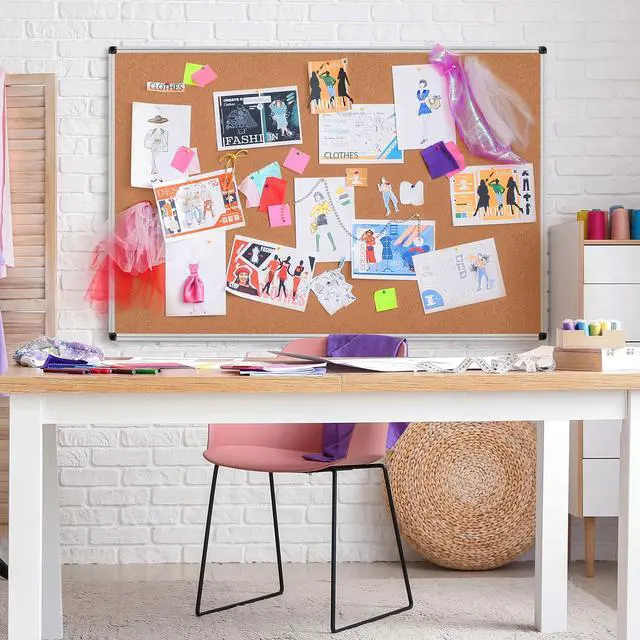 Alt view image 3 of 7 - Extra Large Cork Bulletin Board 60" X 36", Silver Aluminum Framed 5'x3' Corkboard for Wall, Wall Mounted Notice Pin Board with 18 Push Pins for School, Home & Office