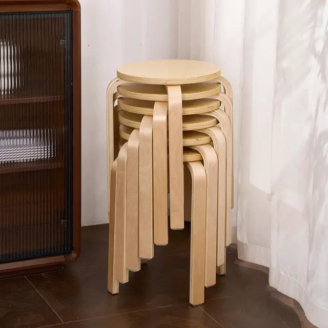 Main image of Stackable Bentwood Stool Set of 6, 18" Round Wood Nesting StoolsSuitable for classrooms, Dining RoomsKitchensLiving RoomPartiesBirch