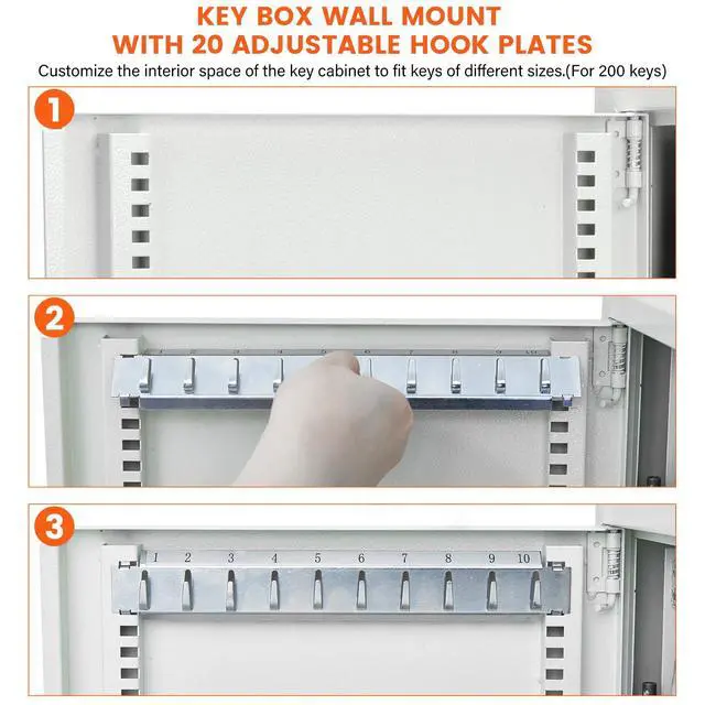 Alt view image 4 of 7 - 440 Keys Dual-Door Key Lock Box Wall Mount with 20 Adjustable Hook Plates | Mechanical Lock, Key Return Drop Slot, Solid Alloy Steel Construction, Key Box for Garage Home Office Rental Business, Black