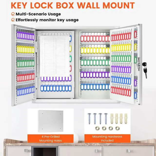 Alt view image 5 of 7 - 440 Keys Dual-Door Key Lock Box Wall Mount with 20 Adjustable Hook Plates | Mechanical Lock, Key Return Drop Slot, Solid Alloy Steel Construction, Key Box for Garage Home Office Rental Business, Black
