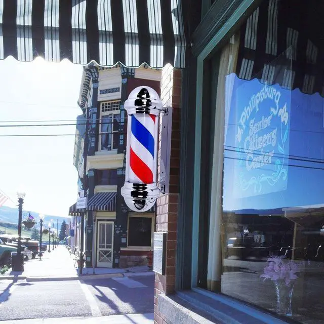 Alt view image 3 of 4 - 2 Packs 28'' LED Barber Pole Light Classic Style,Hair Salon Barber Shop Open Sign,Rotating Red White Blue LED Strips,IP44 Waterproof Save Energy