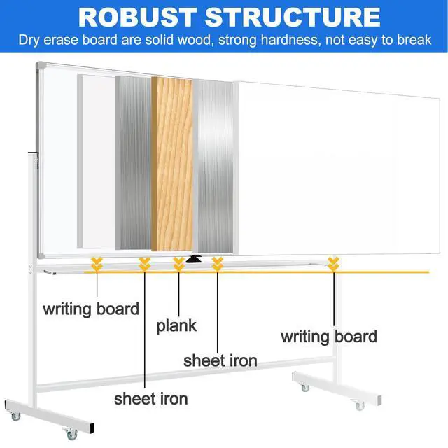 Alt view image 2 of 7 - Magnetic White Board Dry Erase Whiteboard with Rolling Stand 72"x48" Double-Sided Mobile Large White Board on Wheels, Including 3 Magnetic Erasers, 7 Markers, 30 Magnets