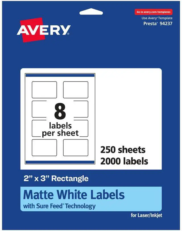 Main image of Matte White Rectangle Labels, Sure Feed Technology, 2" x 3", 2,000 Matte White Printable Labels