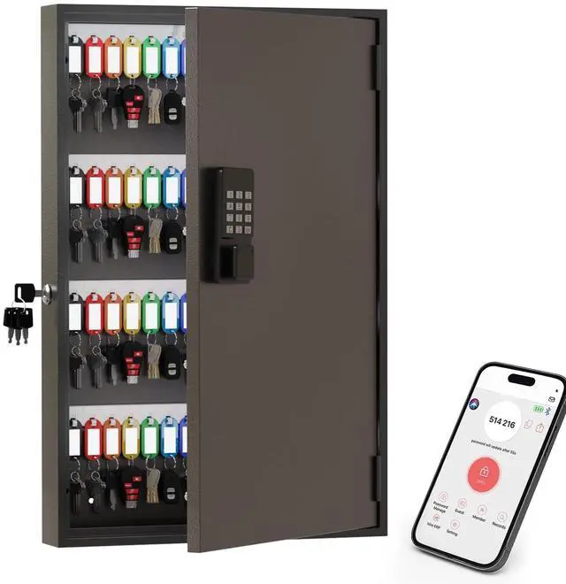 Main image of 120 Key Lock Box Wall Mount Smart Key Cabinet with Keypad for Office | Key Lockbox use Bluetooth App, Custom & One Time Password, WiFi Unlock (Bridge Not Included), For School, Office, Rental