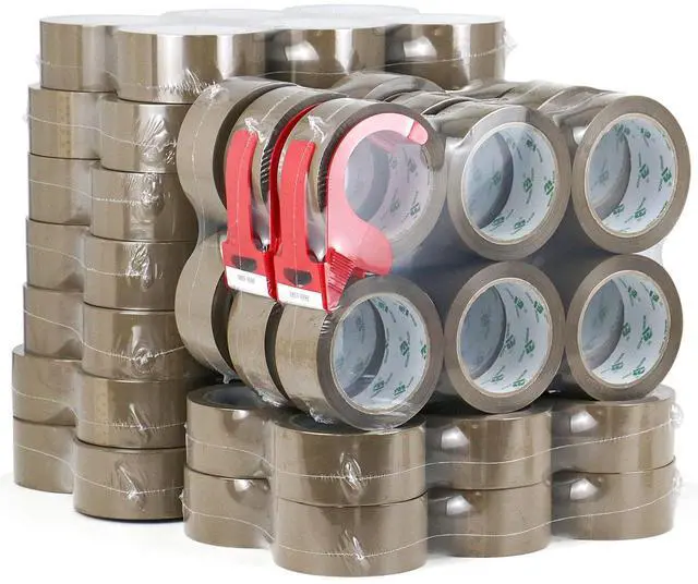 Main image of 72Rolls Brown Packing Tape with Dispenser, Bulk Box Packing Tape Rolls for Packaging, Shipping and Moving, 2.4Mil 1.88 Inch x 60 Yard