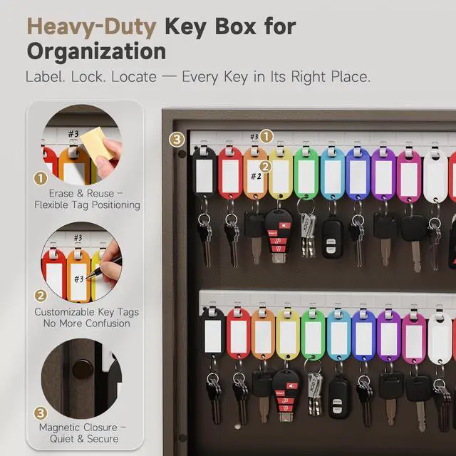 Alt view image 4 of 6 - 120 Key Lock Box Wall Mount Smart Key Cabinet with Keypad for Office | Key Lockbox use Bluetooth App, Custom & One Time Password, WiFi Unlock (Bridge Not Included), For School, Office, Rental