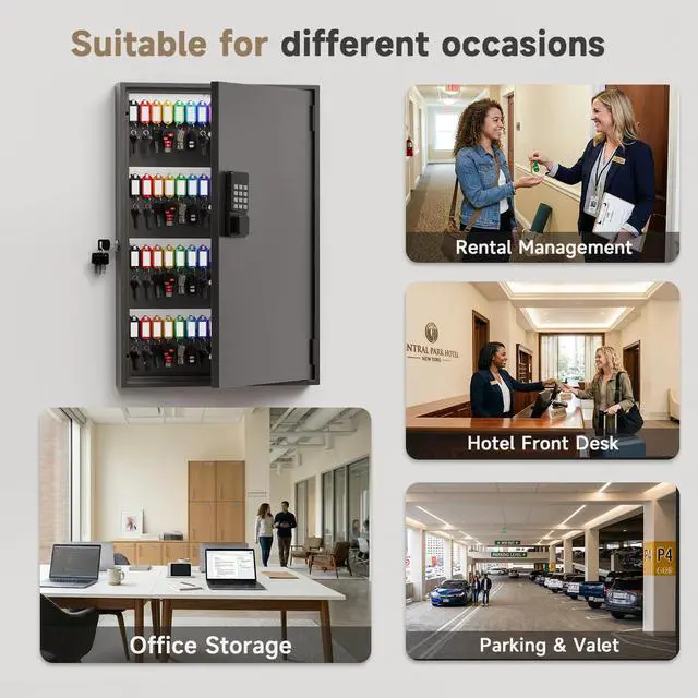Alt view image 6 of 6 - 120 Key Lock Box Wall Mount Smart Key Cabinet with Keypad for Office | Key Lockbox use Bluetooth App, Custom & One Time Password, WiFi Unlock (Bridge Not Included), For School, Office, Rental