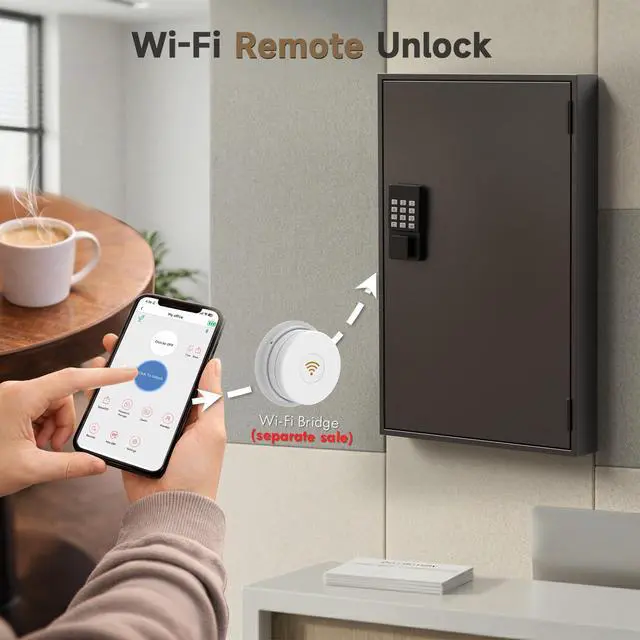 Alt view image 5 of 6 - 120 Key Lock Box Wall Mount Smart Key Cabinet with Keypad for Office | Key Lockbox use Bluetooth App, Custom & One Time Password, WiFi Unlock (Bridge Not Included), For School, Office, Rental