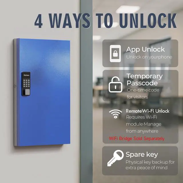 Alt view image 3 of 7 - 96 Key Lock Box, Smart Key Cabinet with Key Management System, App, Bluetooth, Dynamic/Static Password, WiFi Unlock(Sold Separately), Wall-Mount Commercial Key Storage Box for Office, School