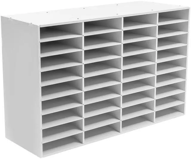 Main image of Literature Organizers, 36 Compartment Medium Oak Economical Organization, Wood Literature Sorter, Office Mailbox with Adjustable Shelves, Literature Storage Cabinet Classroom Keepers, White