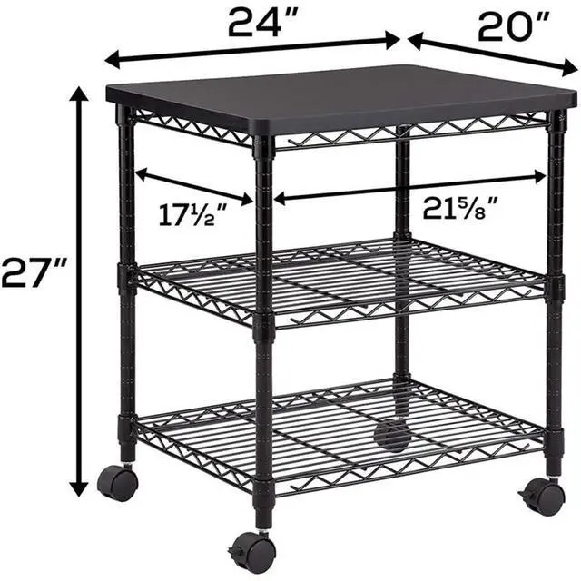 Alt view image 2 of 6 - Deskside 3 Tier Rolling Cart Printer Stand, Mobile Utility Table for Home Office with Steel Shelves, Black